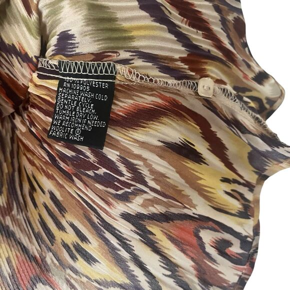 Essentials Milano PM Ikat Retro Trippy Hippie Long Sleeve Flutter Button Blouse‎ - Picture 6 of 9